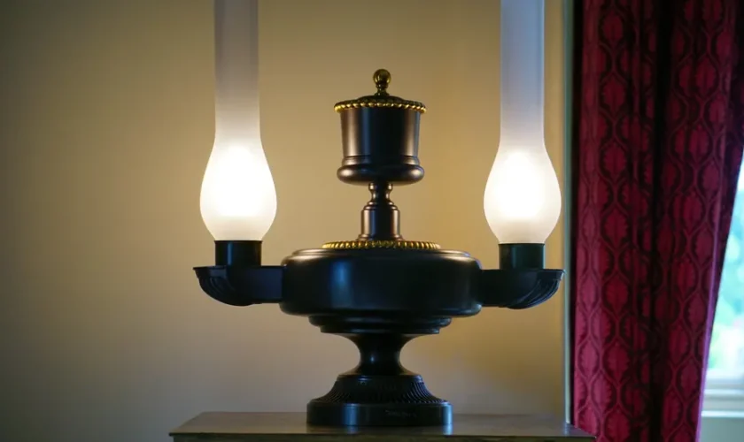 Antique table lamp with glowing bulbs in a classic home interior, creating a warm atmosphere.