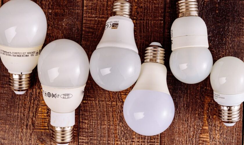 LED light bulbs arranged on a wooden surface, showcasing their modern design.