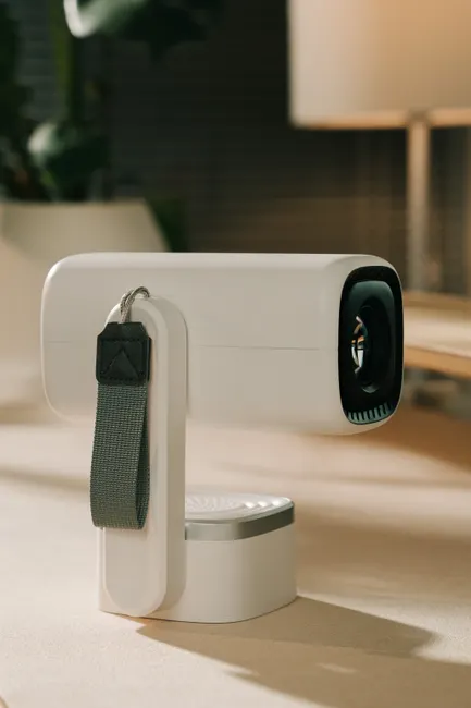 Sleek and modern portable air purifier with a minimalist design, ideal for home use.