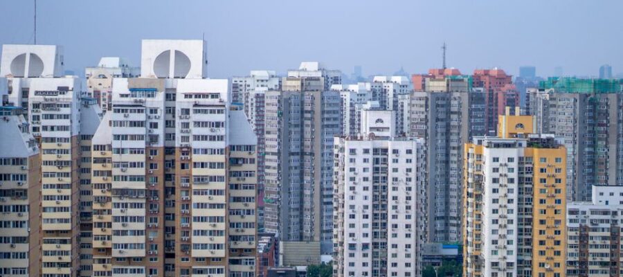 Urban skyline of modern high-rise residential buildings in Beijing, China.